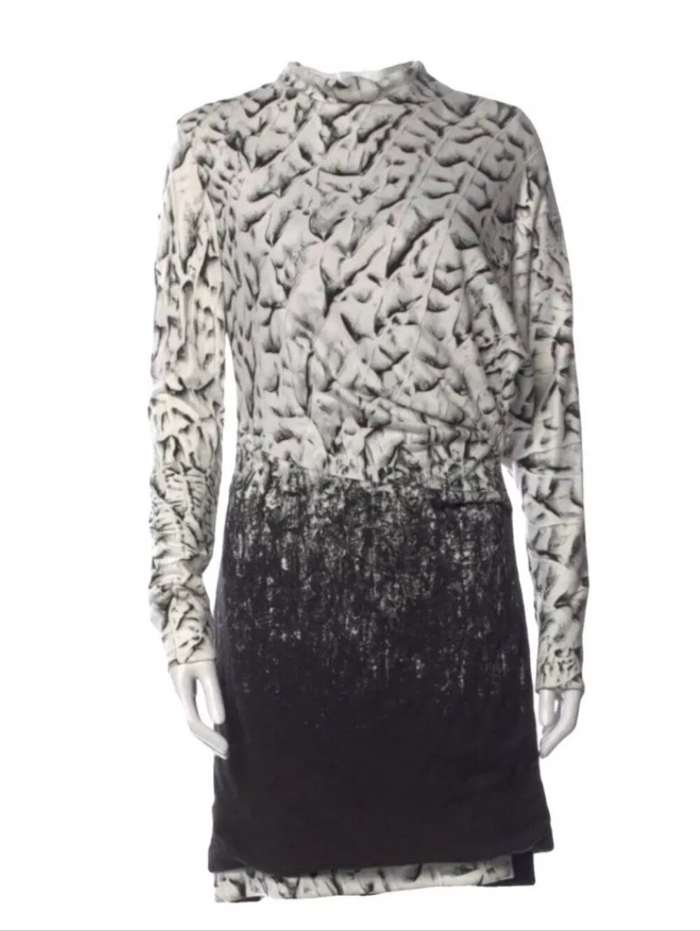 Helmut Lang Black and White Long Sleeve Patterned Dress